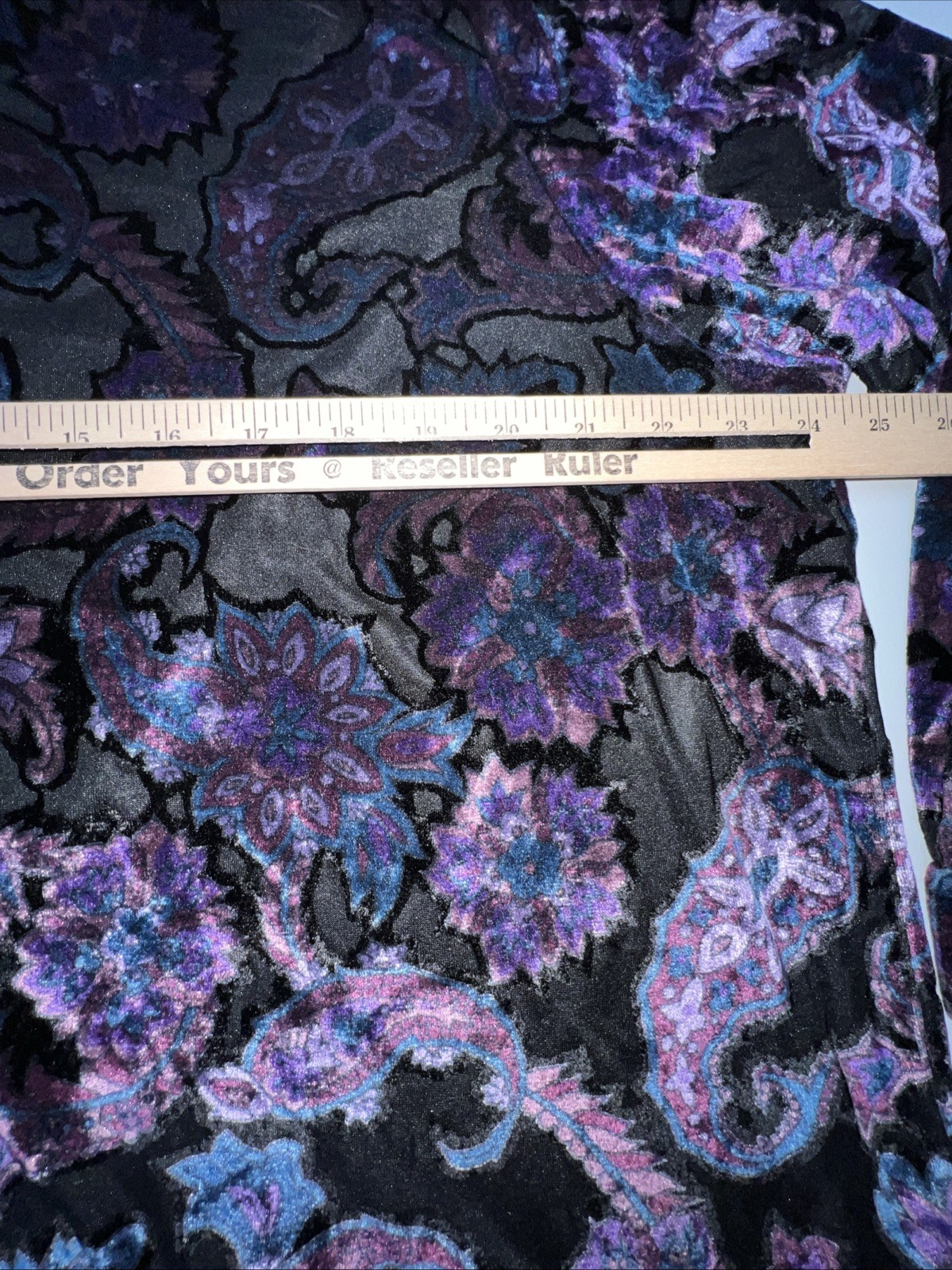 Sag Harbor Woman Blouse Plus 22W Button Up Black Purple Floral Velour Look