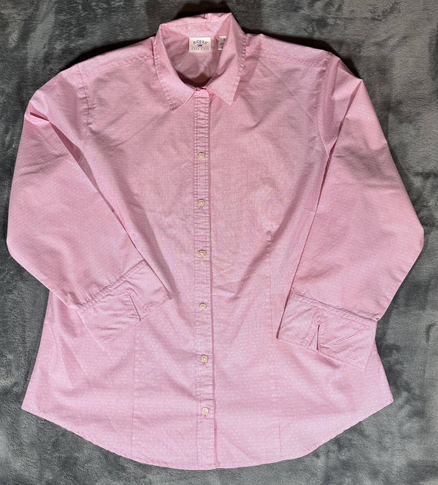Riders By Lee Shirt Womens M Pink Striped Easy Care Button Front Country