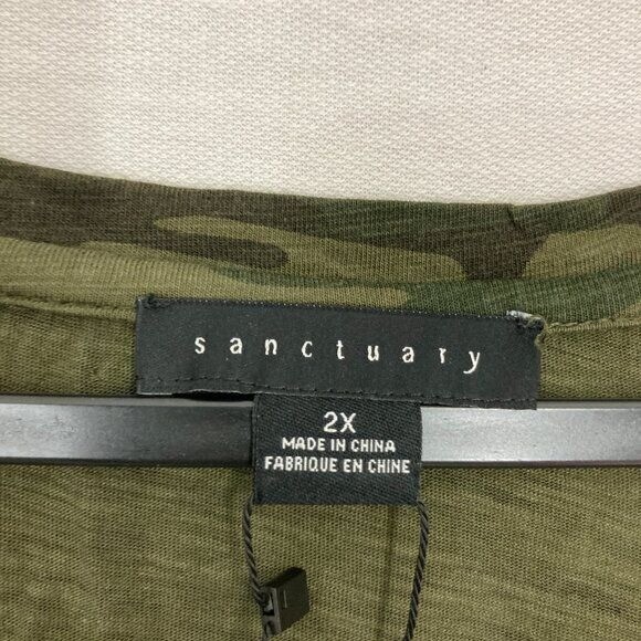 New Sanctuary Green Camo V Neck Soft Stretch Casual Travel Top 2X