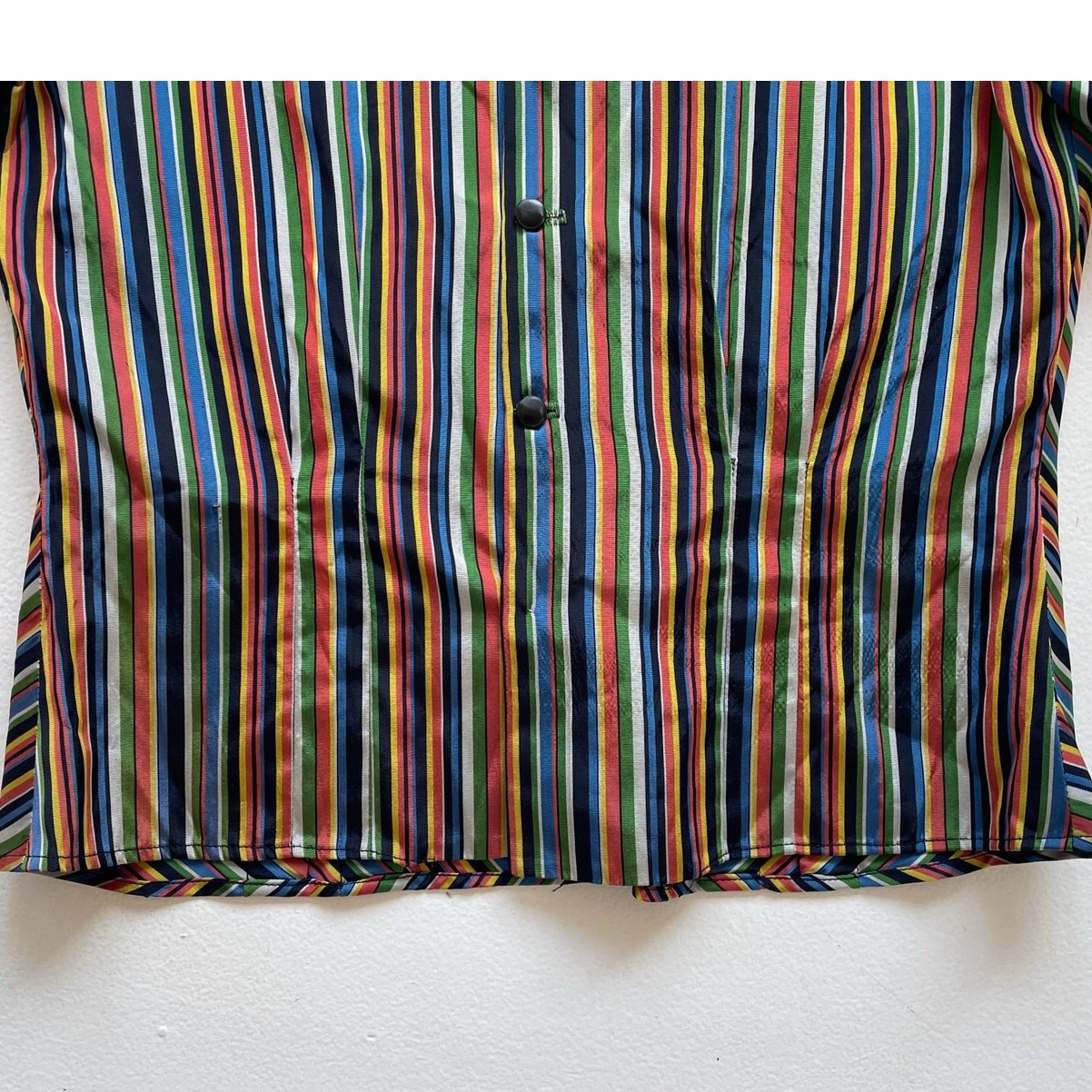 Vtg 30s 40s Colorful Striped Chevron Tailored Taffeta Button Up Top M/L Handmade