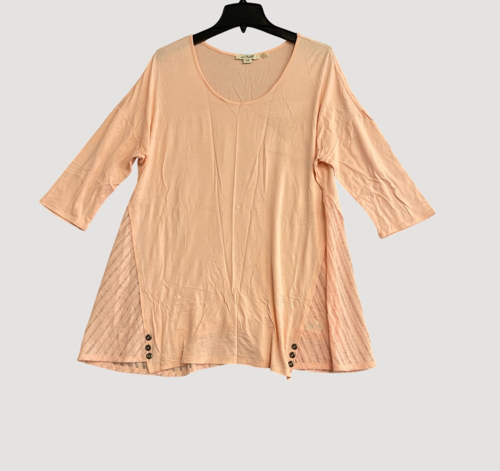 Simply Noelle Women’s L/XL Peach Tunic Top With Sheer Panels & Button P0236