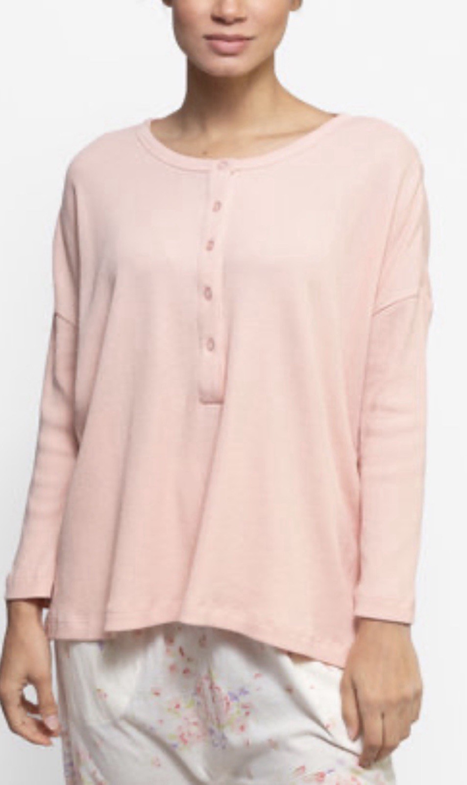 The GREAT. The Crop Sleep Henley Rose Dust Long Sleeve Size 1 SM Waffle Knit EUC