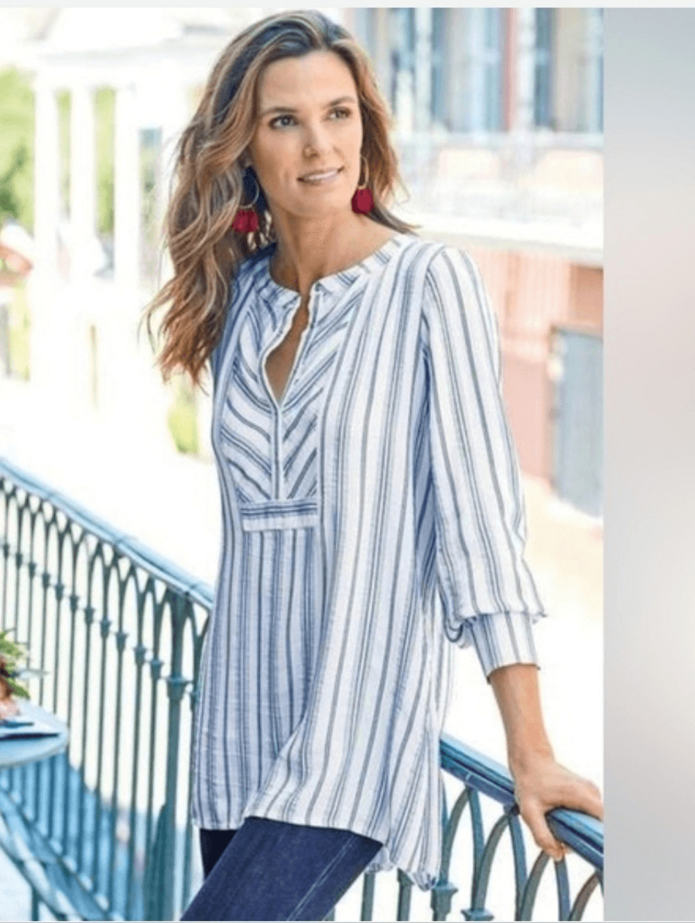 Soft Surroundings Belinda Striped Tunic Top Snap Front Shirt ZS NWT