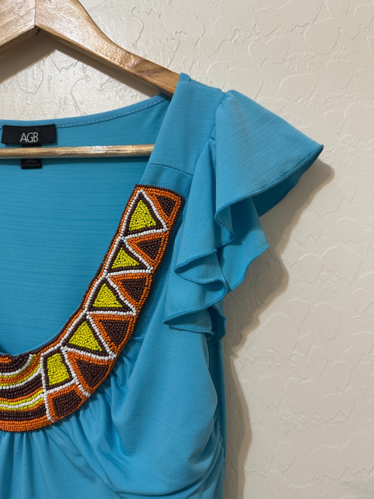 Vintage Y2K AGB Beaded Womans Top Size M Boho Western Festival Fairy 90s Aztec