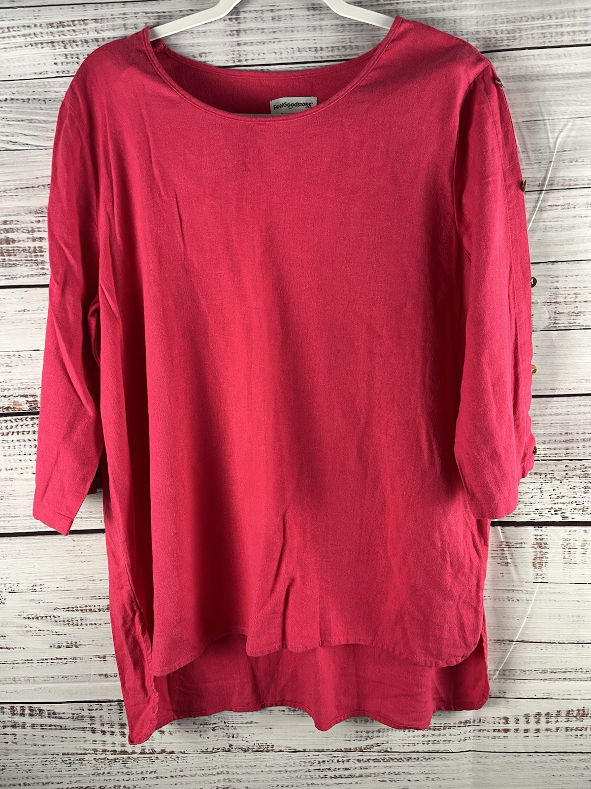 Feel Good Store Tunic Top Women’s Large Pink White Linen Lagenlook Boho Beach