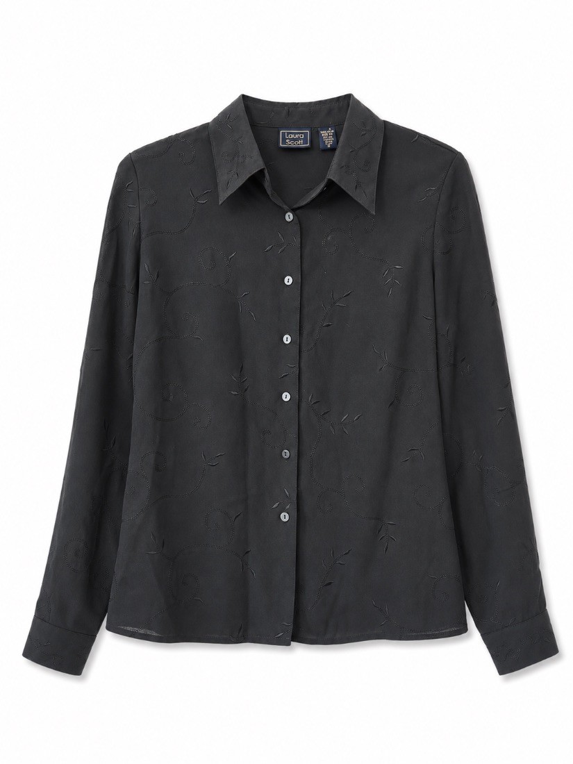 Laura Scott Womens Black Embroidered Button Down Blouse Top Size 8