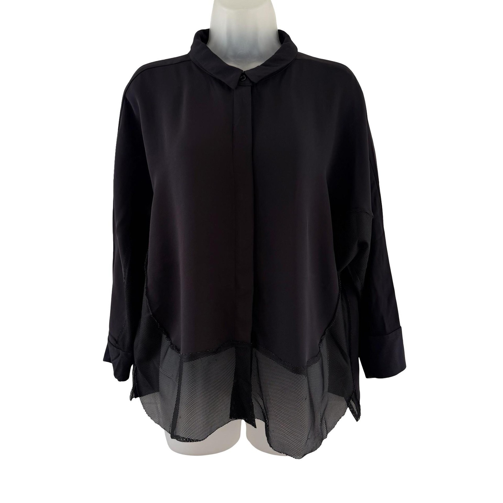 Ania Schierholt Blouse Womens US 8 Black Sheer Mesh Hem Dolman Oversized Tunic