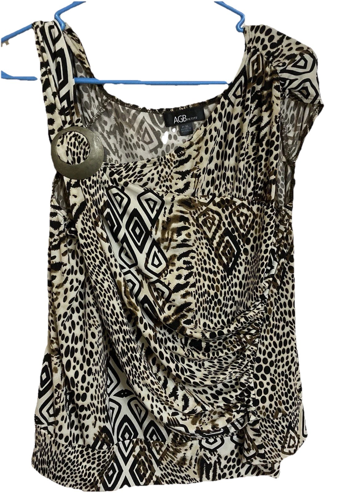 AGB Women’s Geometric Animal Print Blouse In Black And Brown Size Petite XL
