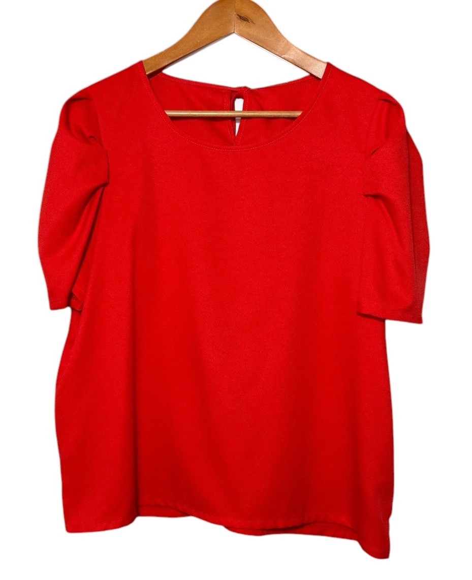 Red Ruffle Puff Shoulder Sleeve Blouse Tie Back Lightweight Women Plus Size XXL