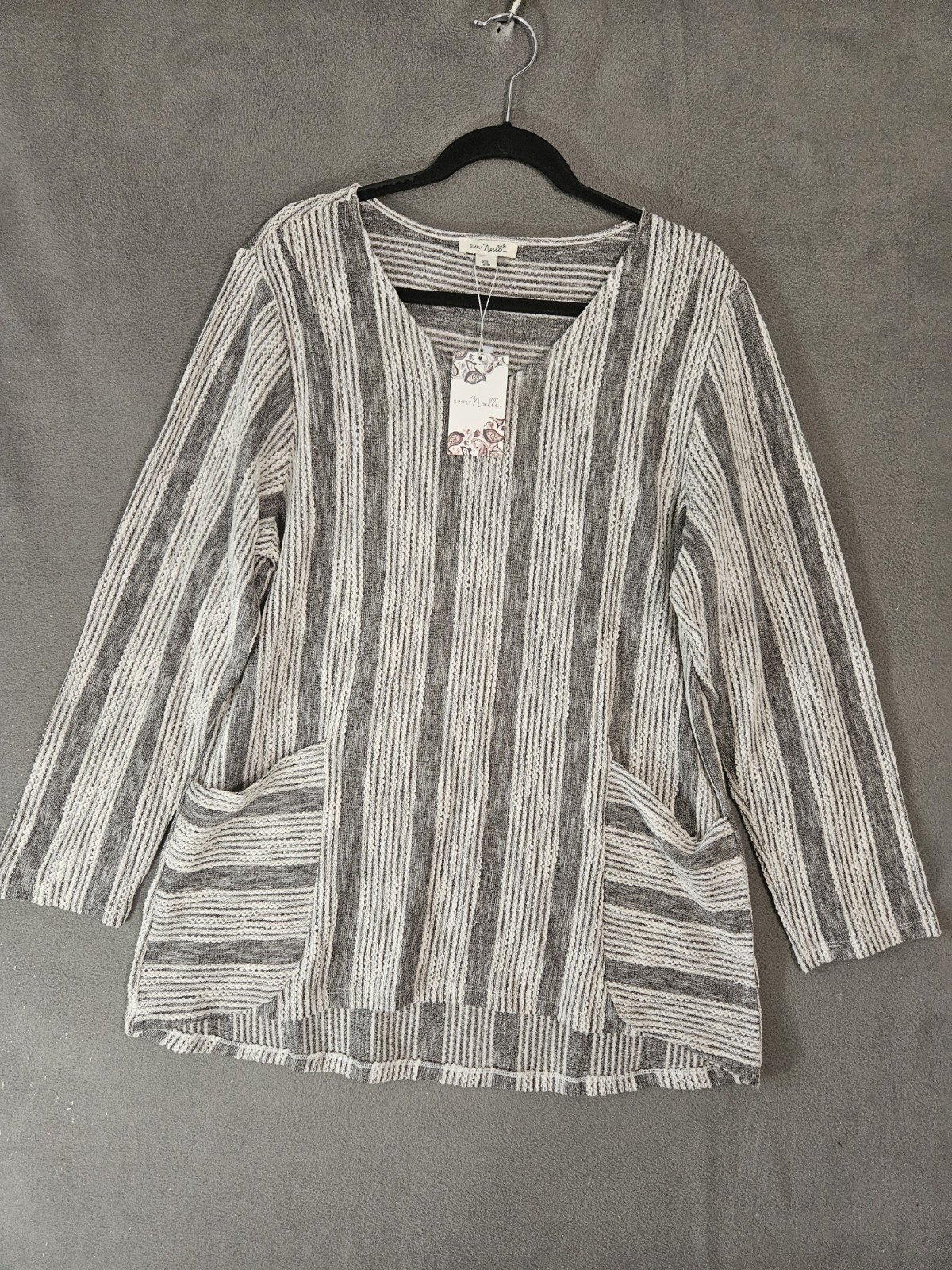 NWT Simply Noelle Womens XXL Shirt Lagenlook Gray Textured Stripe Minimalist