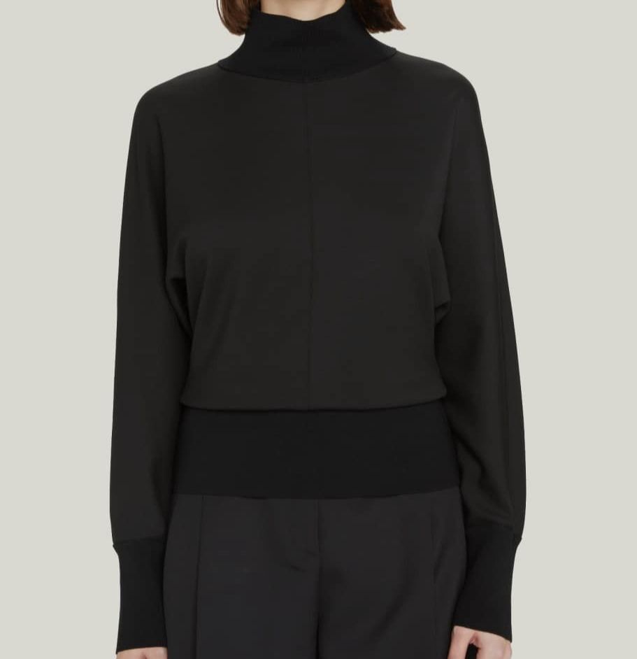 $245 Theory Women’s Black Long-Sleeve Double Knit Turtleneck Top Size S
