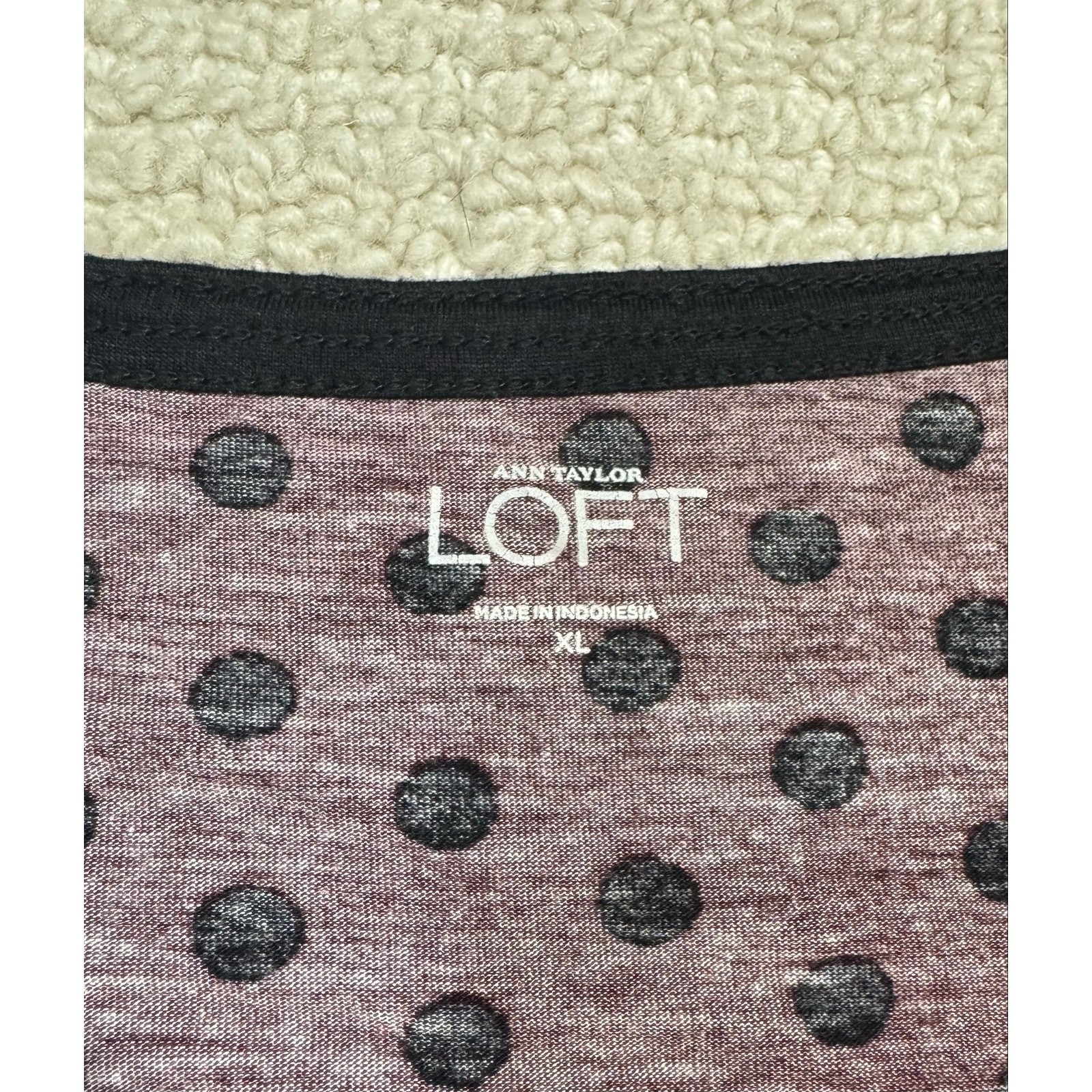 Ann Taylor LOFT Women’s XL Tee Burgundy Polka Dots Viscose/Lyocell Blend Summer