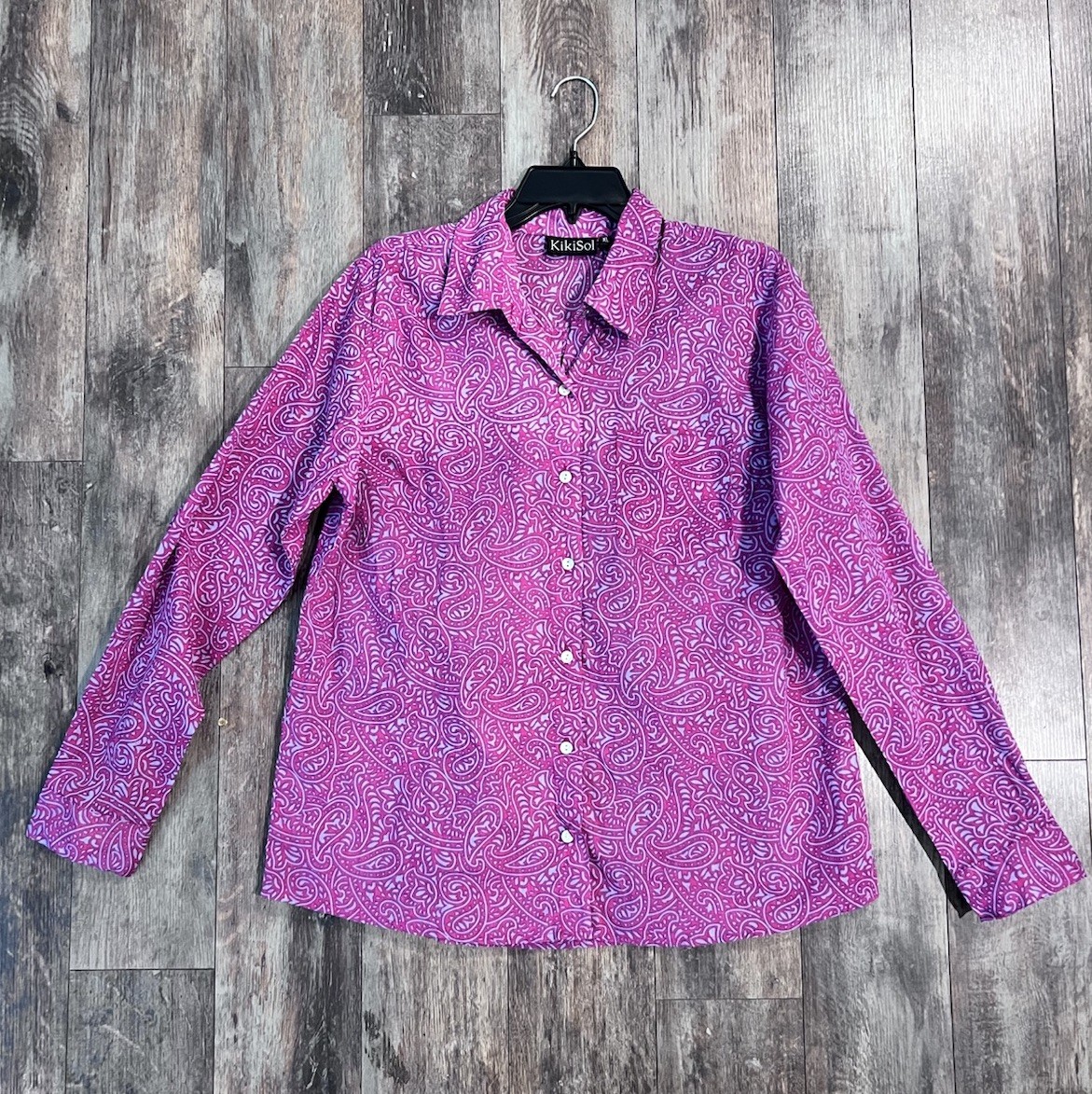 KikiSol Shirt Womens XL Berry Paisley Cotton Tunic Top Long Sleeve Boho Print
