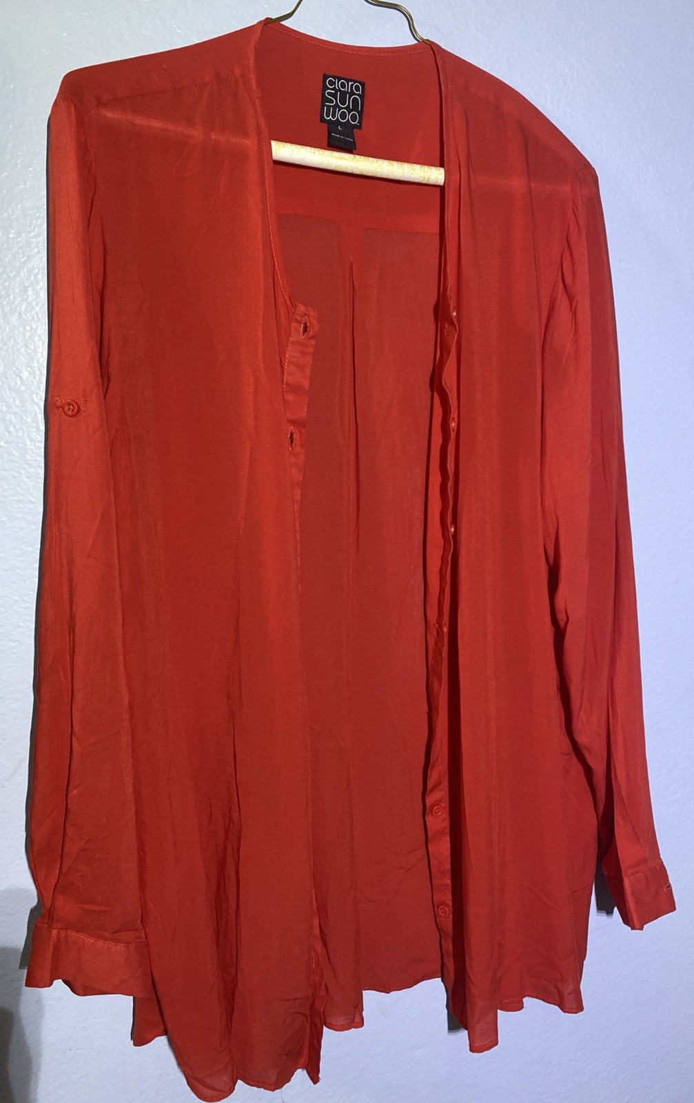 Clara Sun Woo Size L Button Down Top Blouse Long Sleeve Lightweight- PREOWNED
