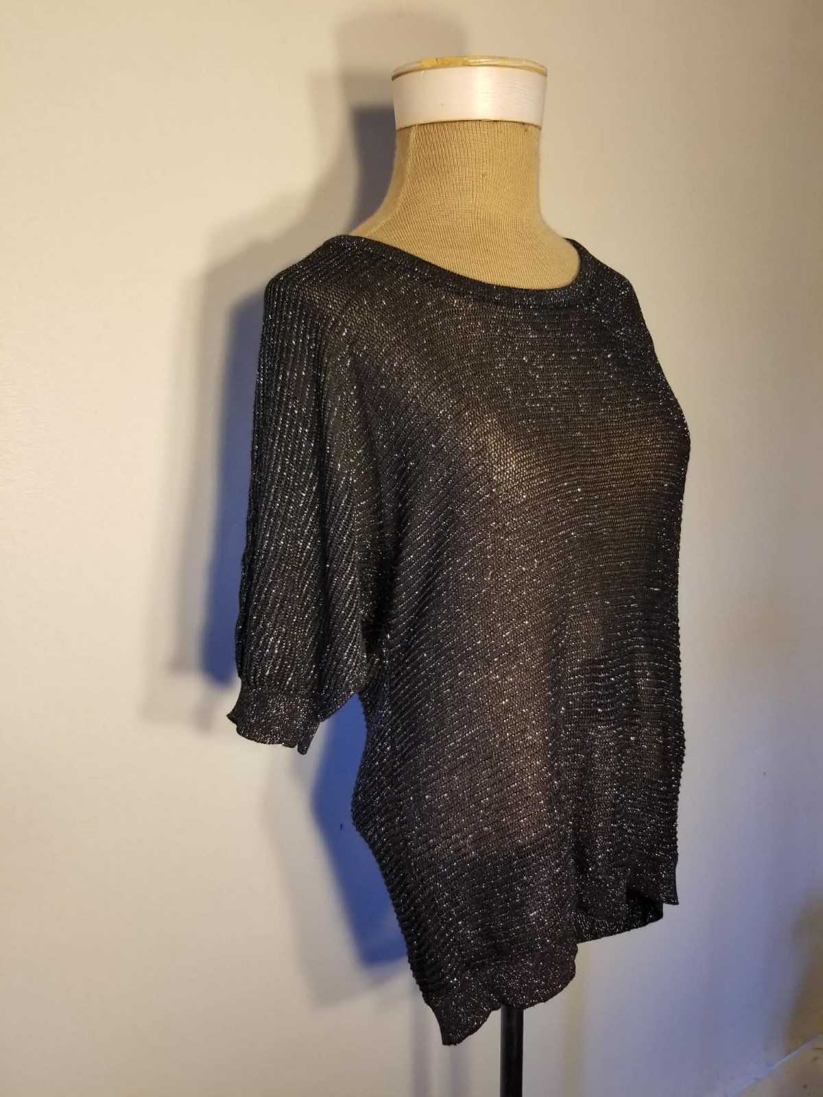 Vintage Plus Size Pink Label Torrid Black Mesh Blouse With Silver Lurex Size 0