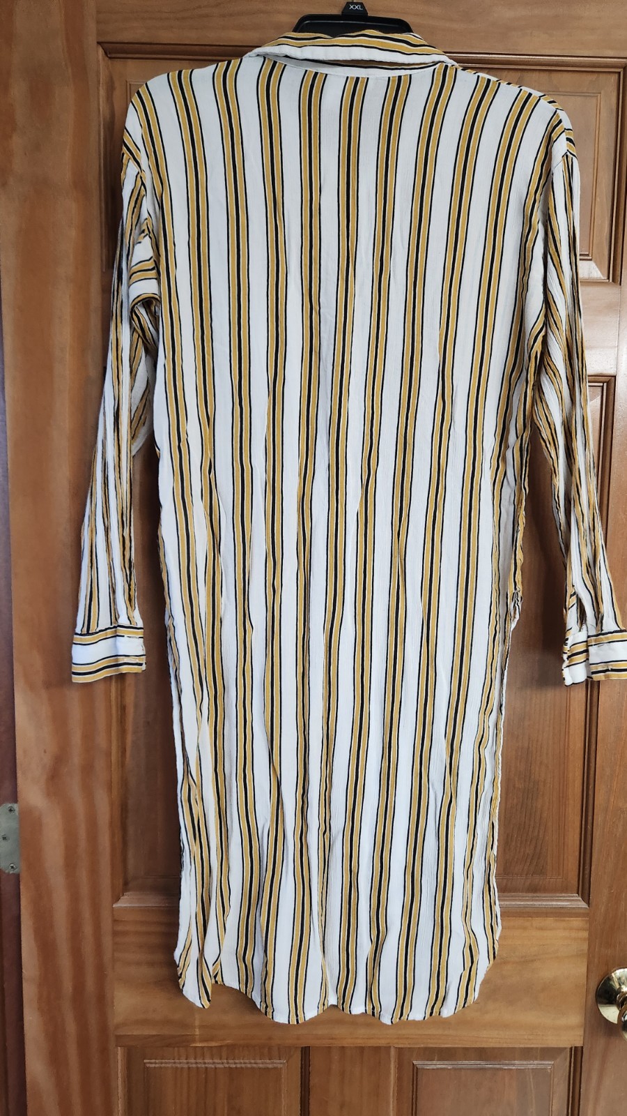 Forever 21 Contemporary Medium Striped Shirt Dress Button Down High Split Yellow