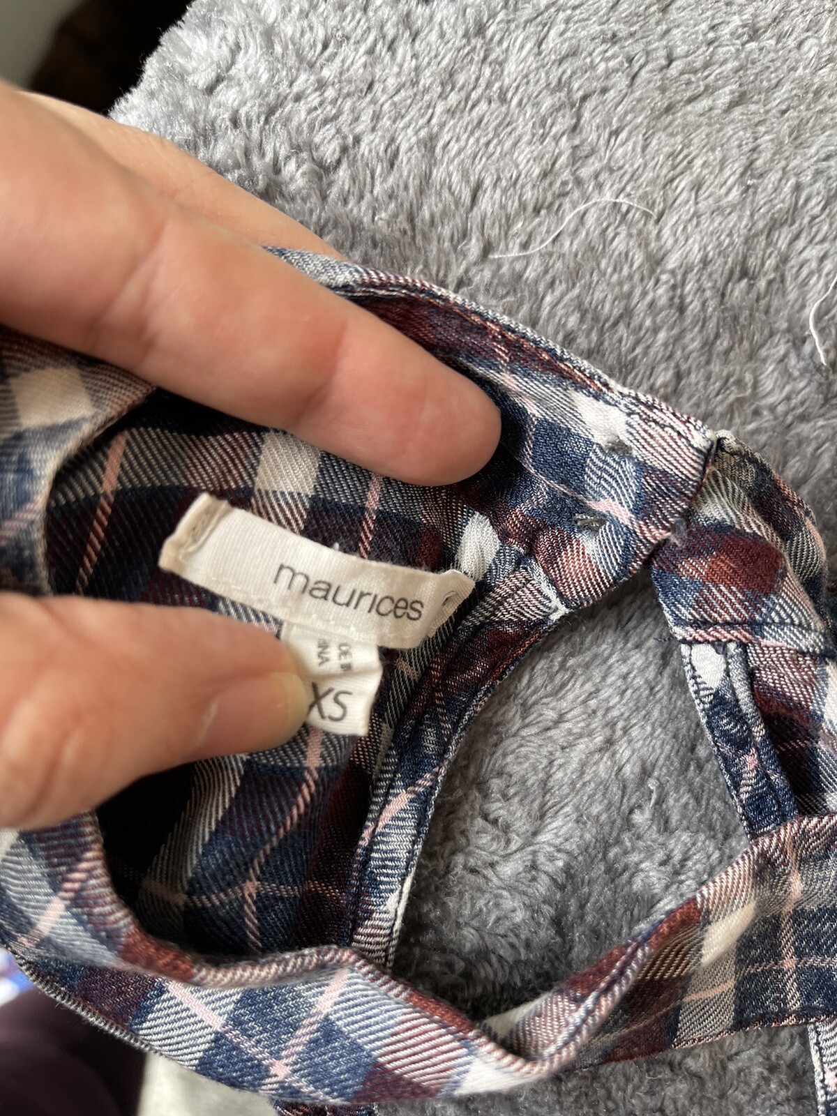 90s Grunge Plaid Choker Neck Top XS Burgundy Blue Rayon Fall Goth Indie Boho