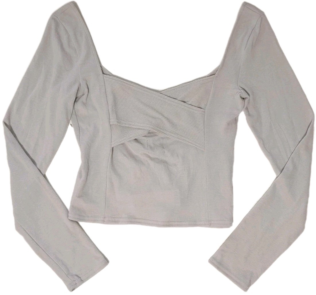 Urban Outfitters NWT Bec Ballet Wrap Top Beige Large Ribbed Cropped Long Sleeve