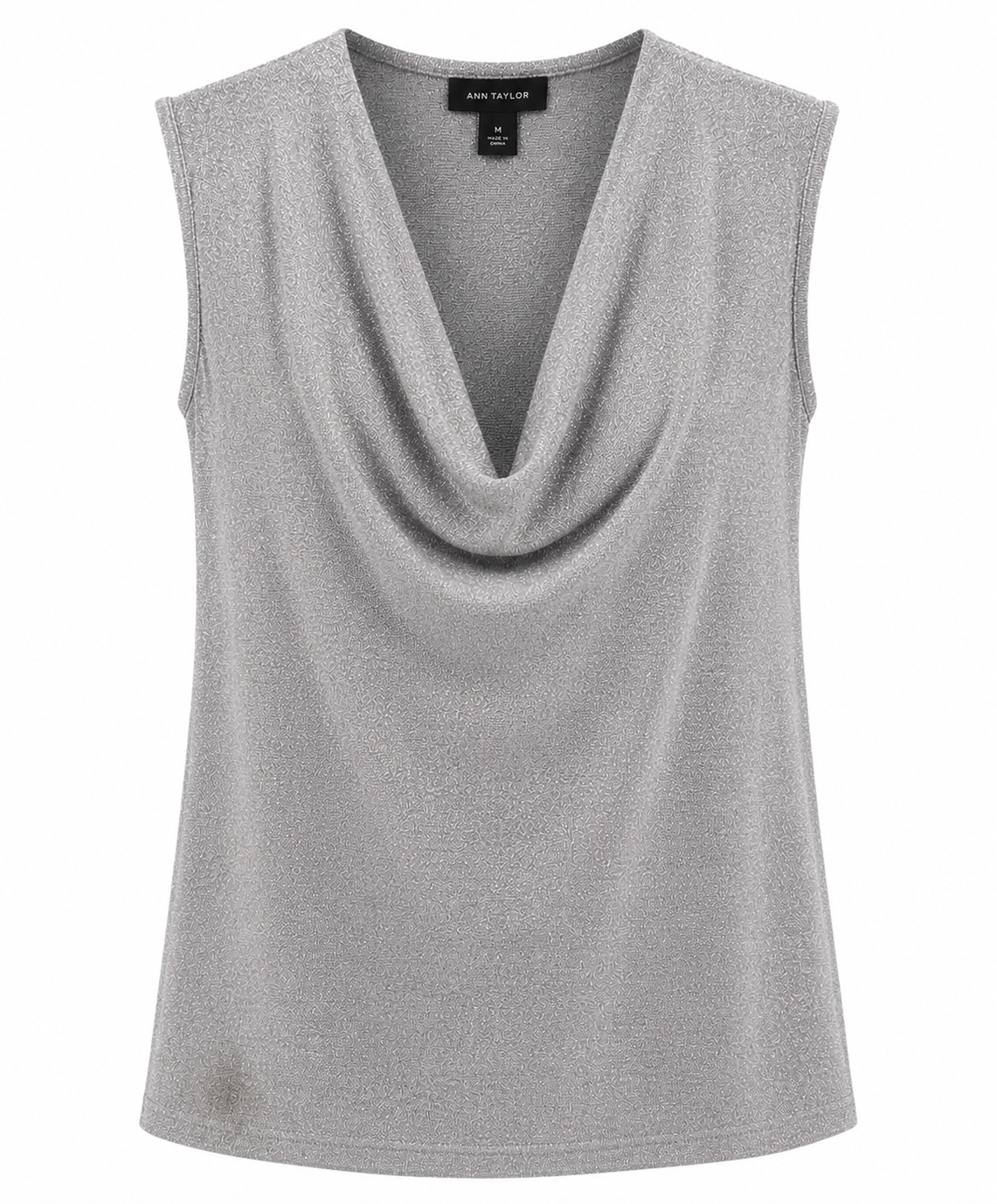 Ann Taylor Silver Metallic Lurex Cowl Neck Sleeveless Blouse Womens M Party Top