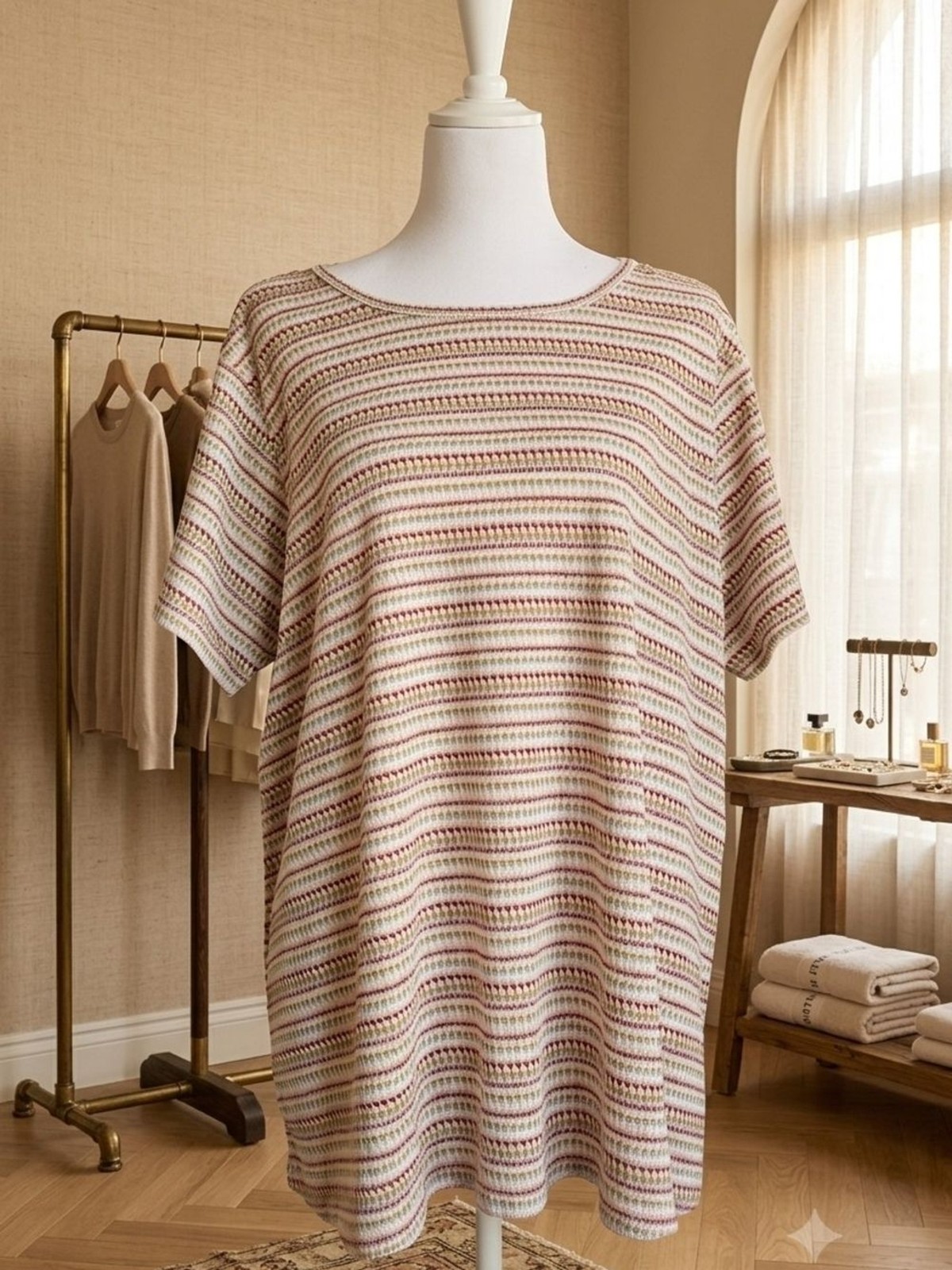 Molly & Isadora NWT Plus Size 2X Metallic Striped Shimmer Knit Top Short Sleeve