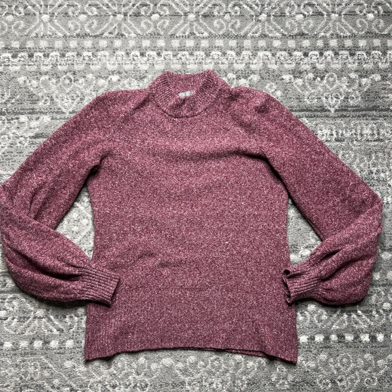 Marled Brand Women’s Mock Neck Puff Sleeve Sweater Size Small Magenta Burgundy