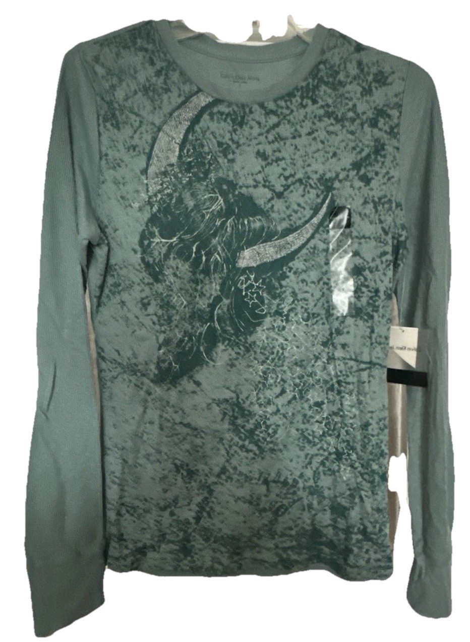 NWT Women’s Calvin Klein Jeans Top Waffle Style Moon & Stars Dusty Teal Size L