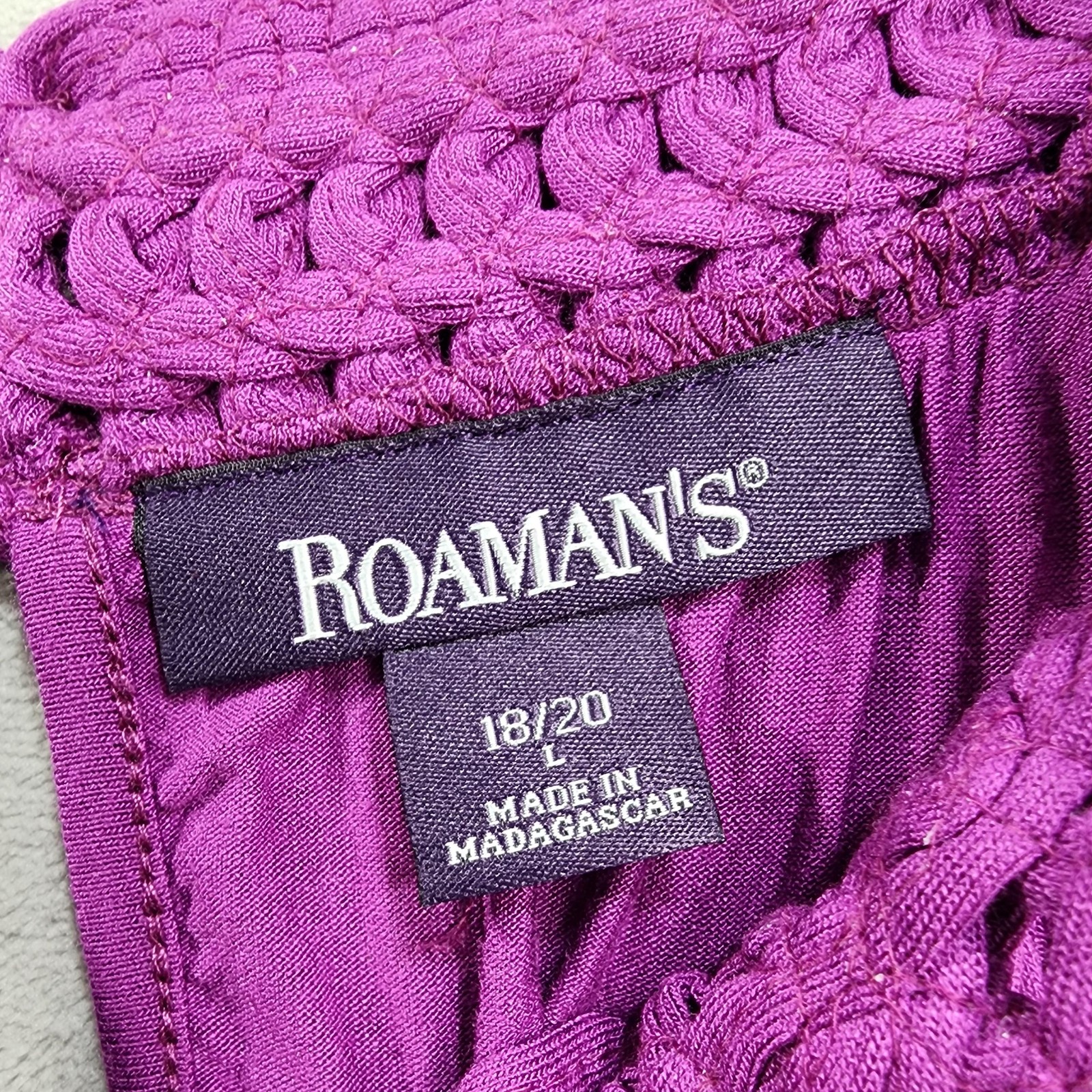 Roaman’s Top Womens 18/20 Purple Crochet Neck Sleeveless Swing Tank Flowy Boho