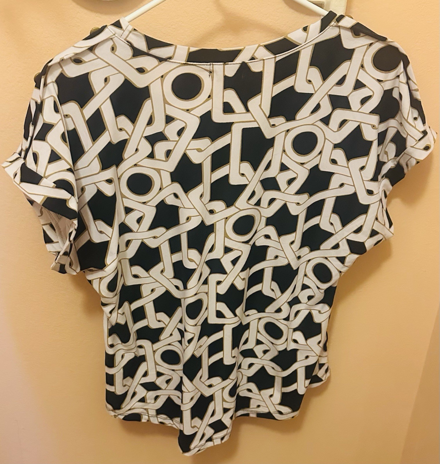 Jolie & Joy Women Black/White/Gold Geometric Round Neck Pullover Top XL