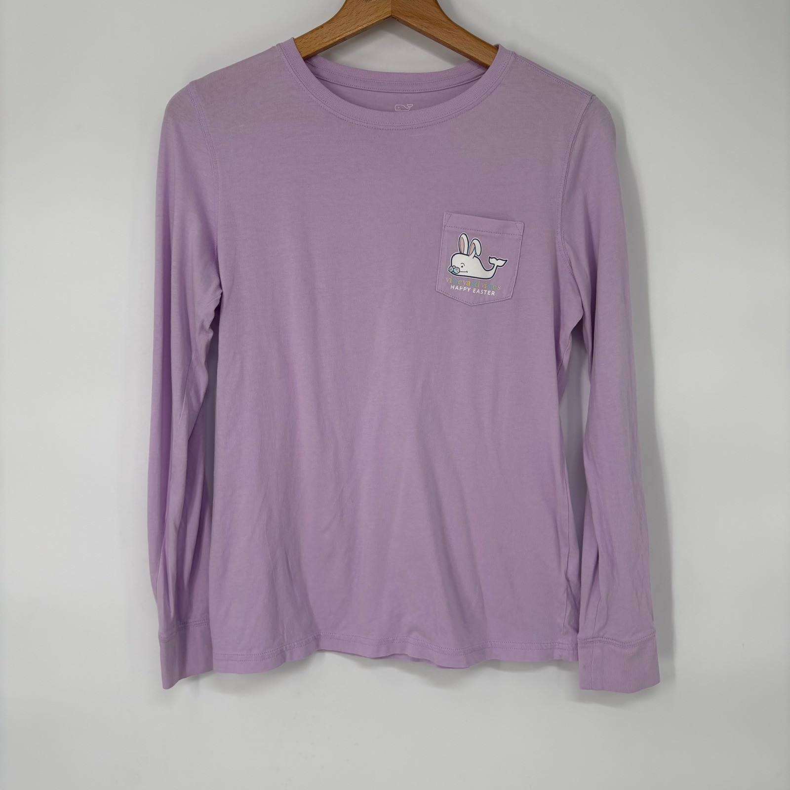 Vineyard Vines Womens Lavender Happy Easter Whale Long Sleeve Pocket T-Shirt S