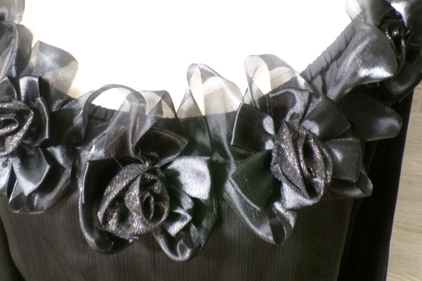 Y2k Xscape Black Top 16 Satin 3-D Flowers Peasant Fairy Goth Whimsigoth Witchy