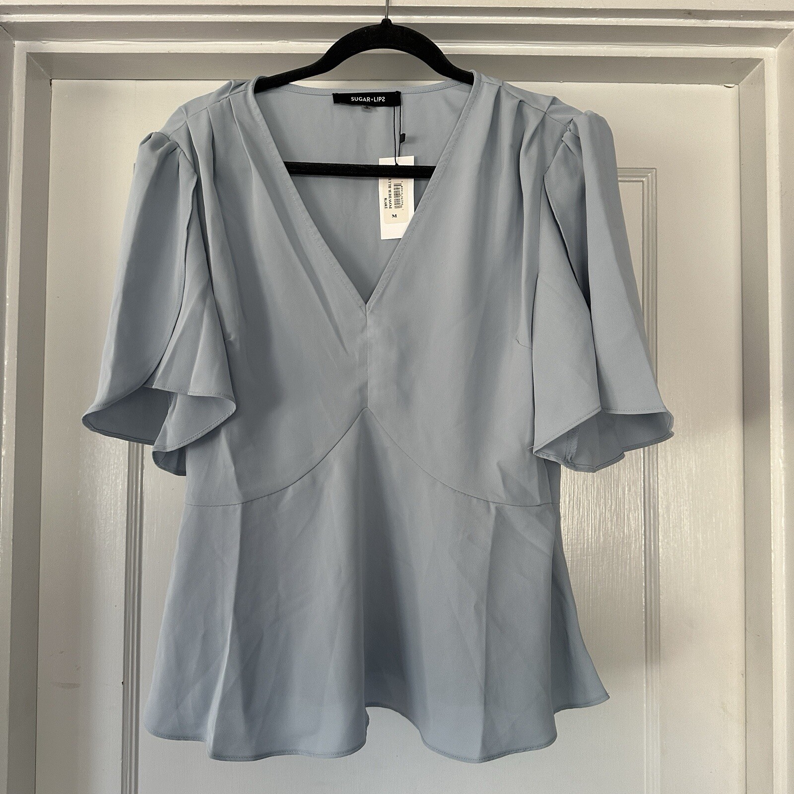 Sugar Lips Shirt Womens M Medium Baby Blue Amberly Top V Neck