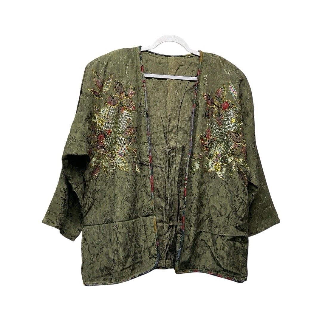VTG Unbranded Women’s Rayon Kimono Cardigan Size Large Made In Korea Embroidered