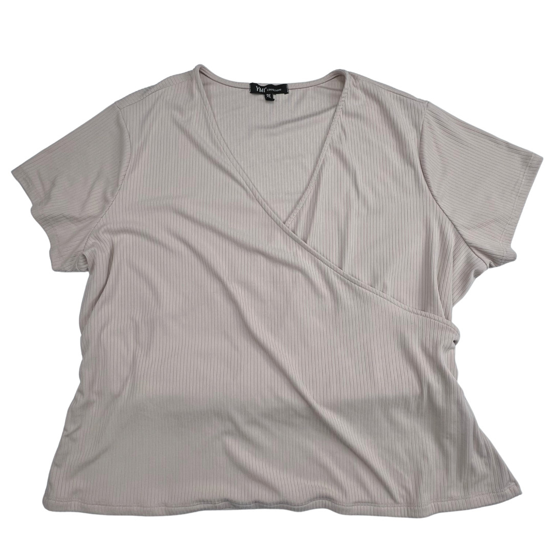 YMI Faux Wrap Womens 3X Neutral Tan Ribbed Texture Tie Back Casual Stretchy Top