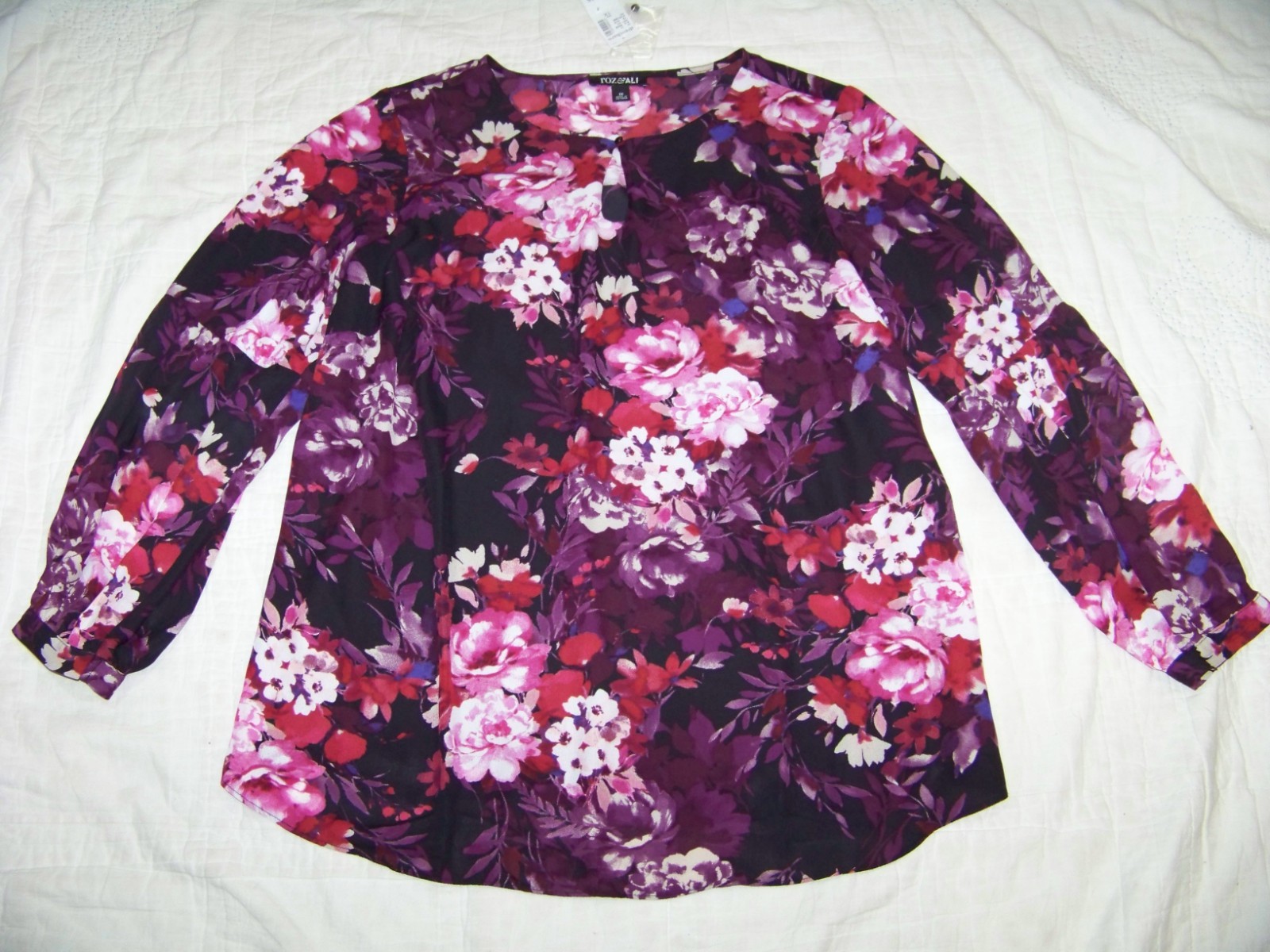 Women’s Roz & Ali Pullover Blouse – Size 1X – New with Tags – Floral Print