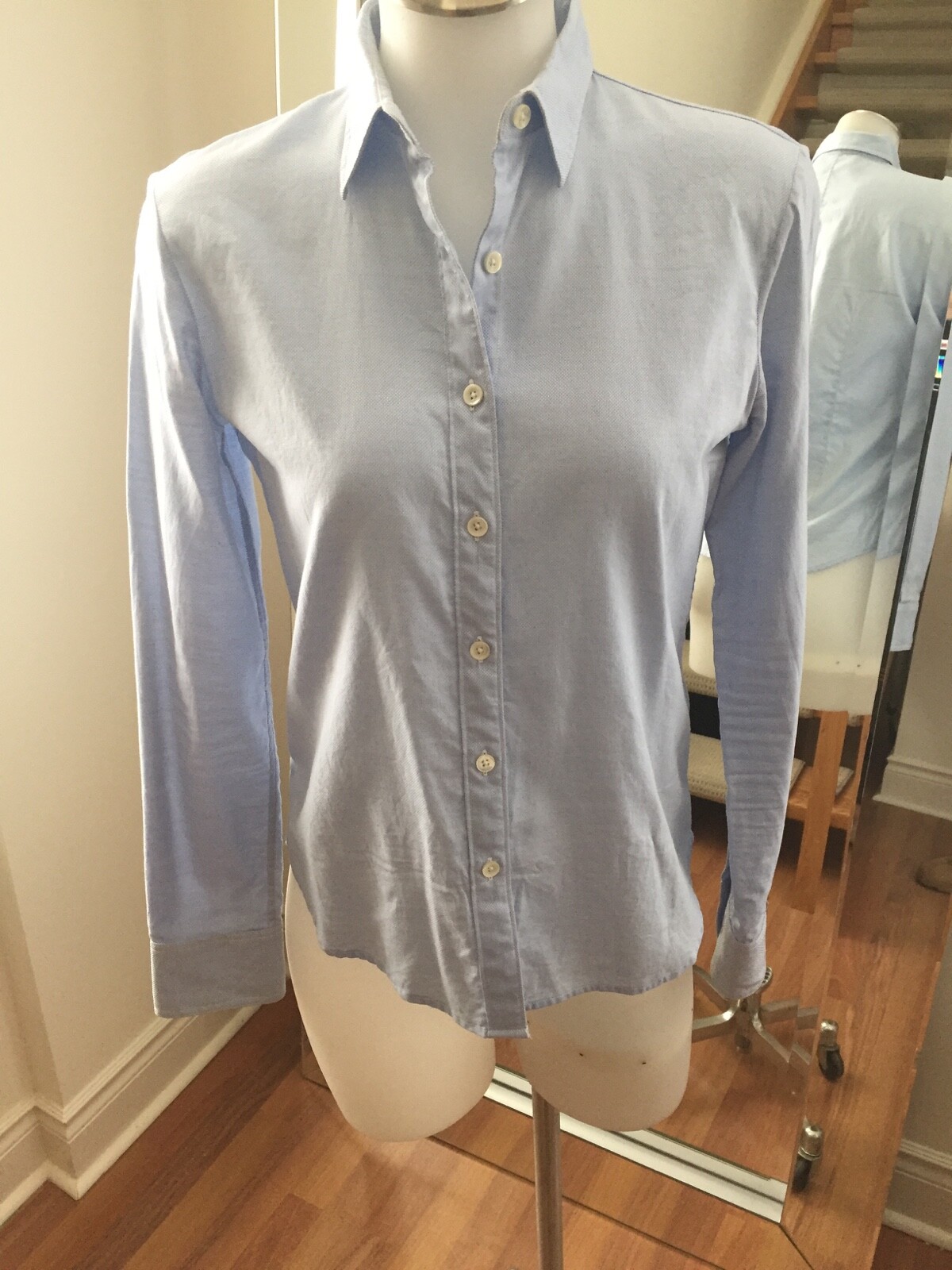 368686868 Sky Blue 100% Cotton Button Up Collar Shirt Blouse Retail $250