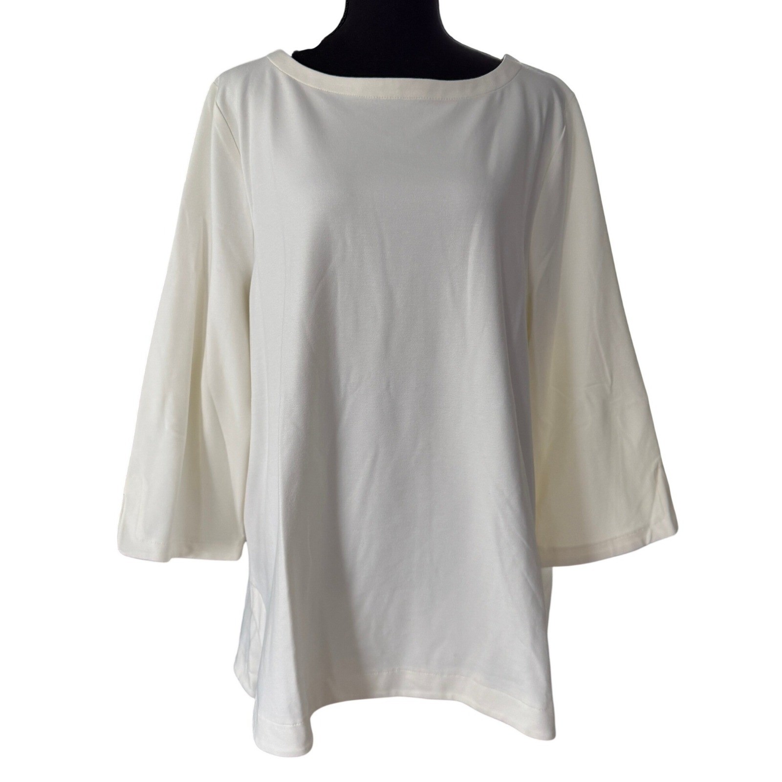 J. Jill Cream Ponte Knit 3/4 Sleeve Tunic Top Boat Neck XL NWT Neutral Office