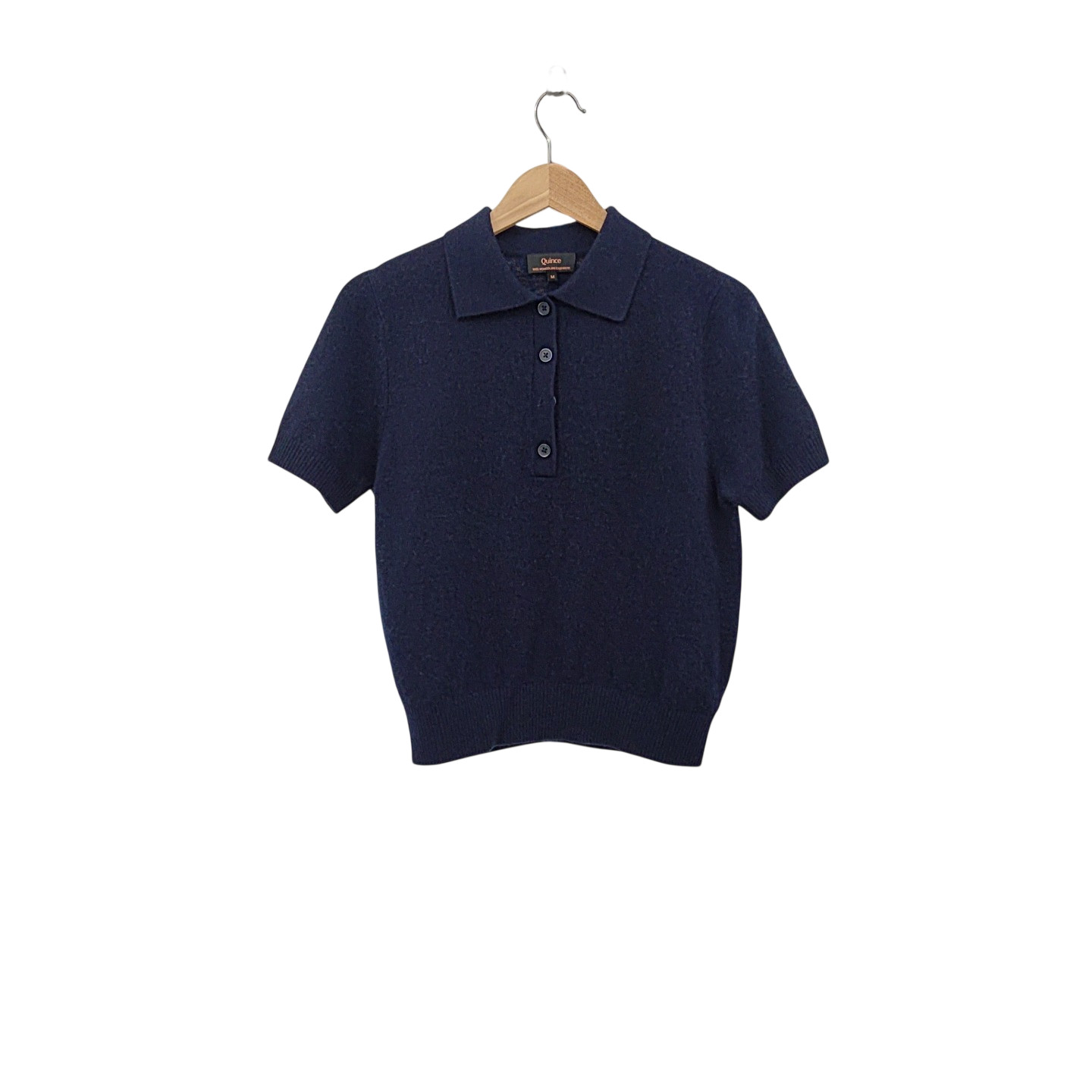 Quince Mongolian Cashmere Short Sleeve Polo TRUE Navy Sleeved Top M