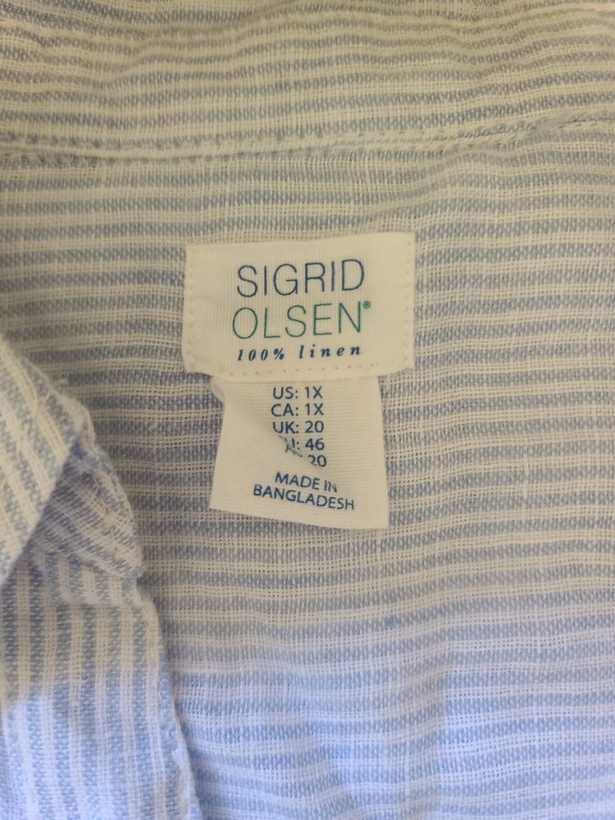 Sigrid Olsen Blue-White Linen Woven Striped Collared Button-Up Shirt Womens 1X
