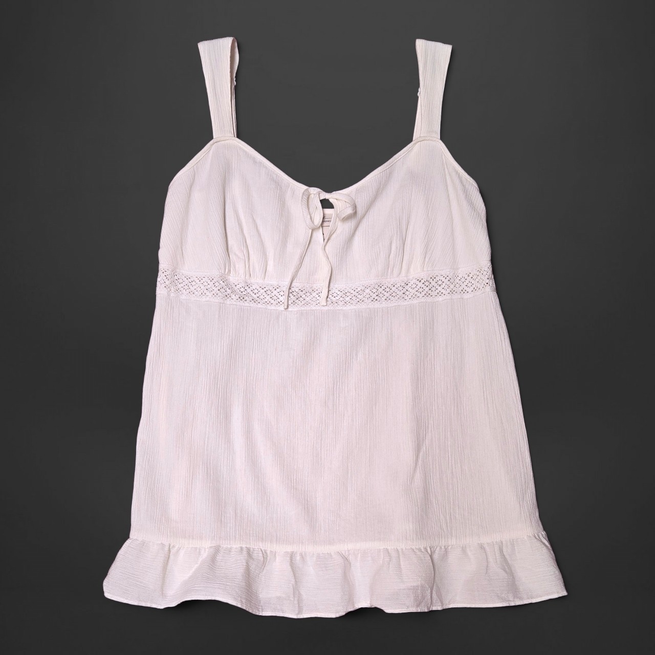 Vintage Tanktop Venezia Y2K Babydoll Bow Ruffle Eyelet Gauze White Size 14 1X