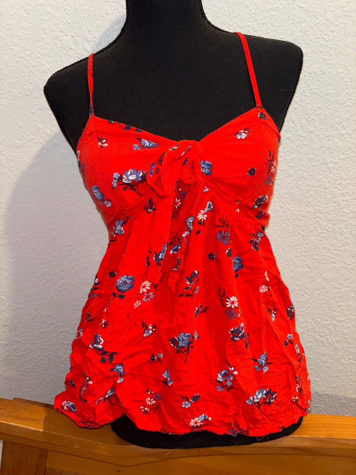 Y2K cute top blouse tank top red flowy Push Up Padded