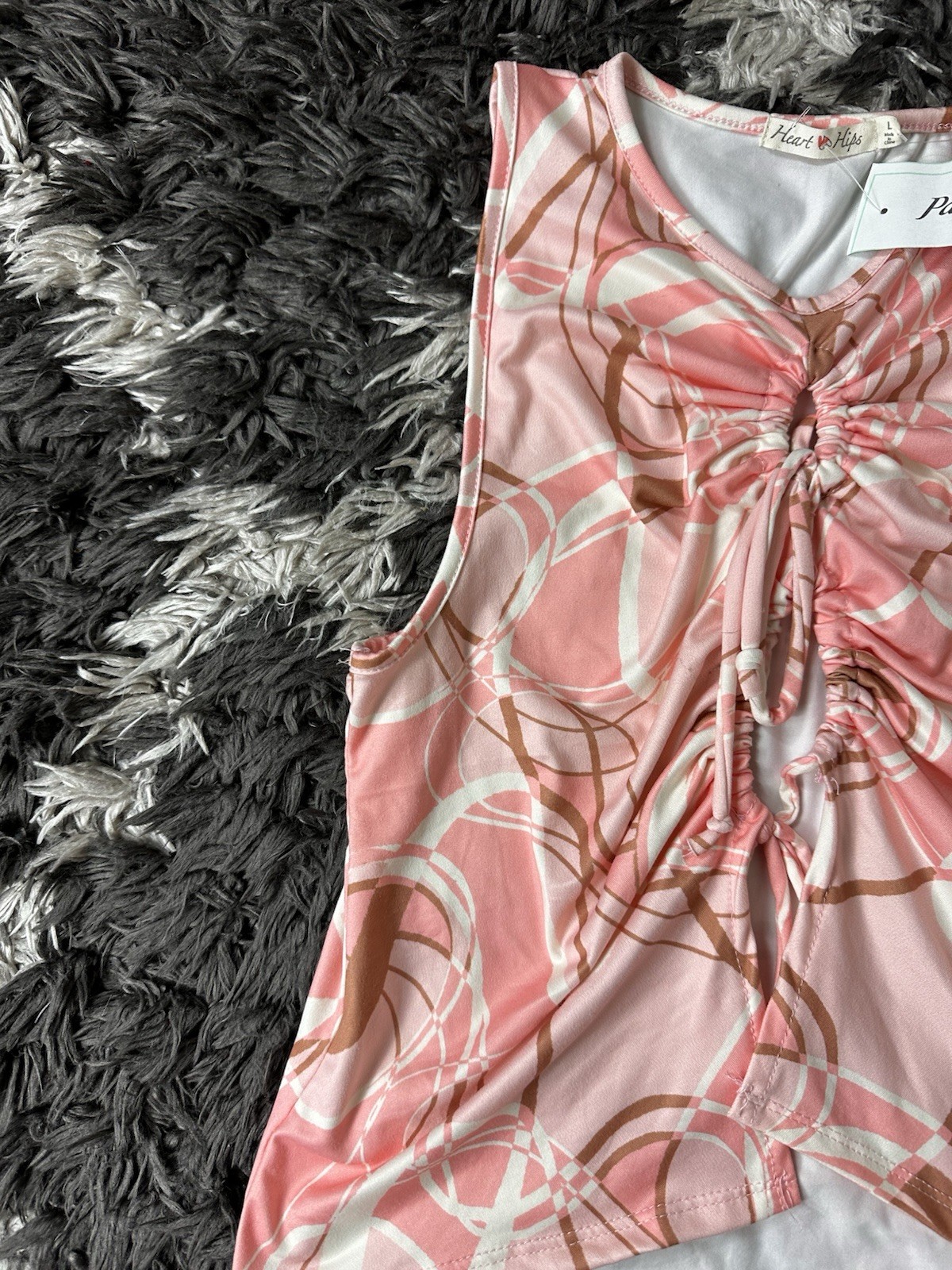 Heart & Hips Ruched Keyhole Tank Top Womens Large L Pink Abstract Swirl NWT