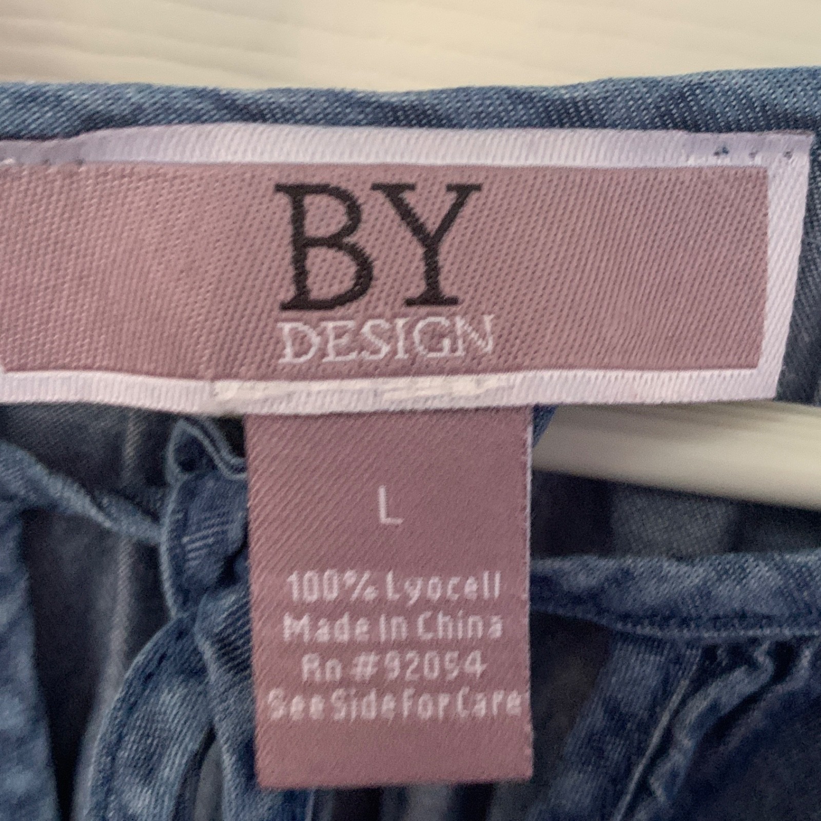 By Design Blouse LARGE Navy Blue Chambray Cut Out Sleeves Boho Tie Casual Top