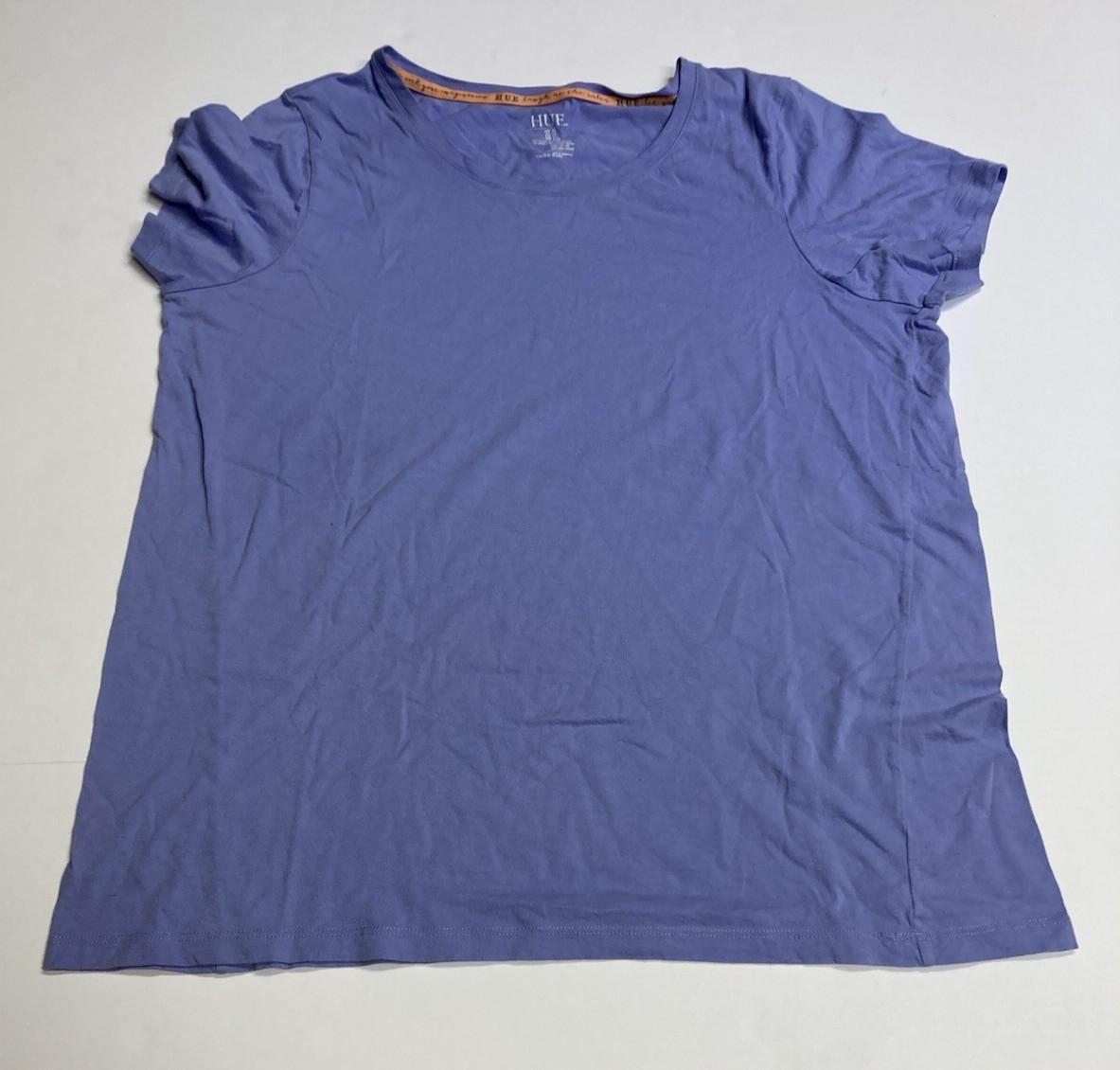 HUE Women’s Blue Solid Scoop Neck Short Sleeve Jersey Cotton Modal T-Shirt L