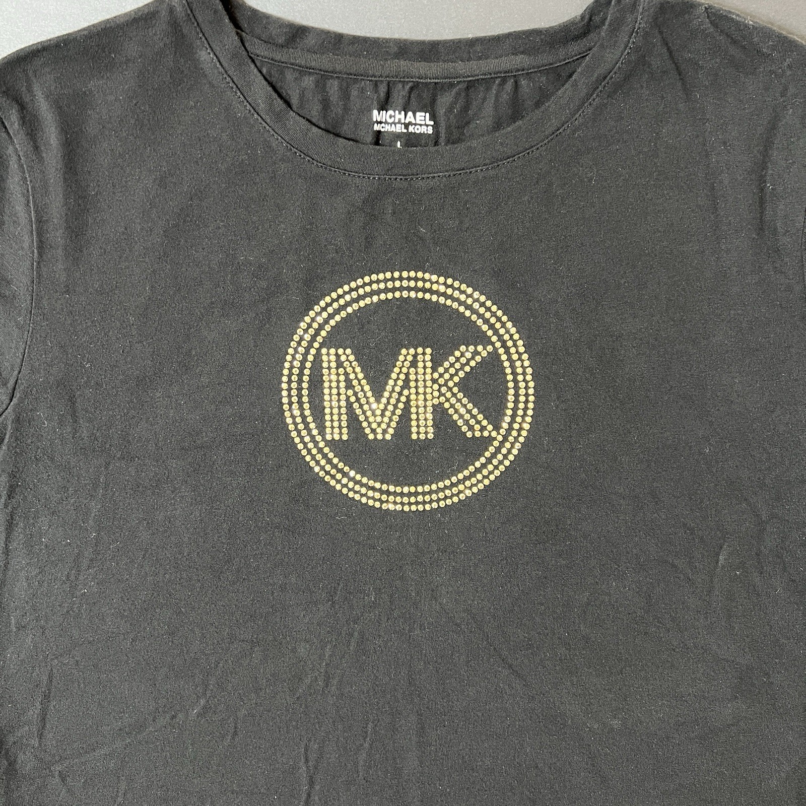 Michael Kors Logo Tshirt Women’s L Black Rhinestone Logo Designer Modern
