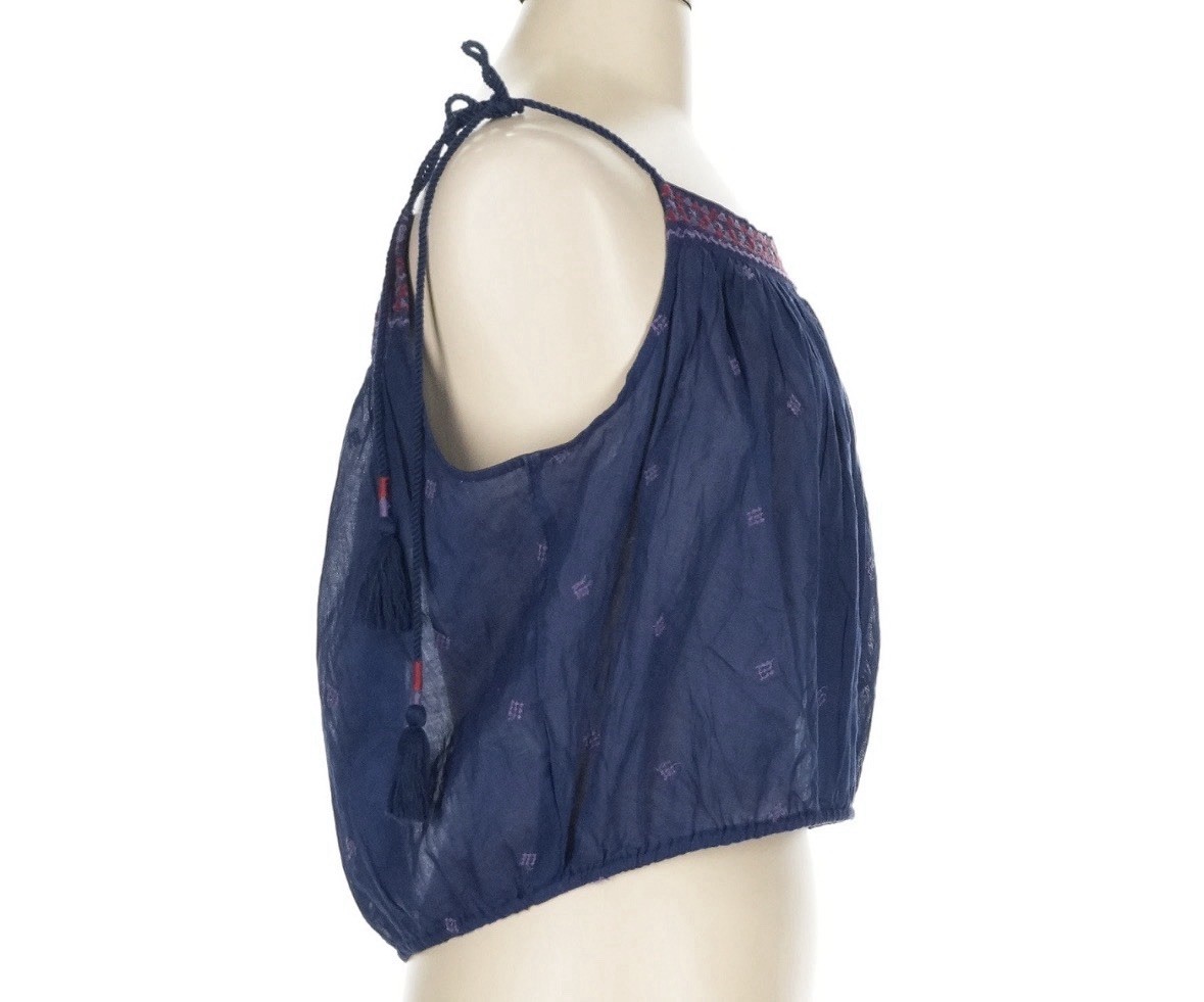Free People Eternal Love Blue Boho Embroidered Cropped Tank Top Adjustable
