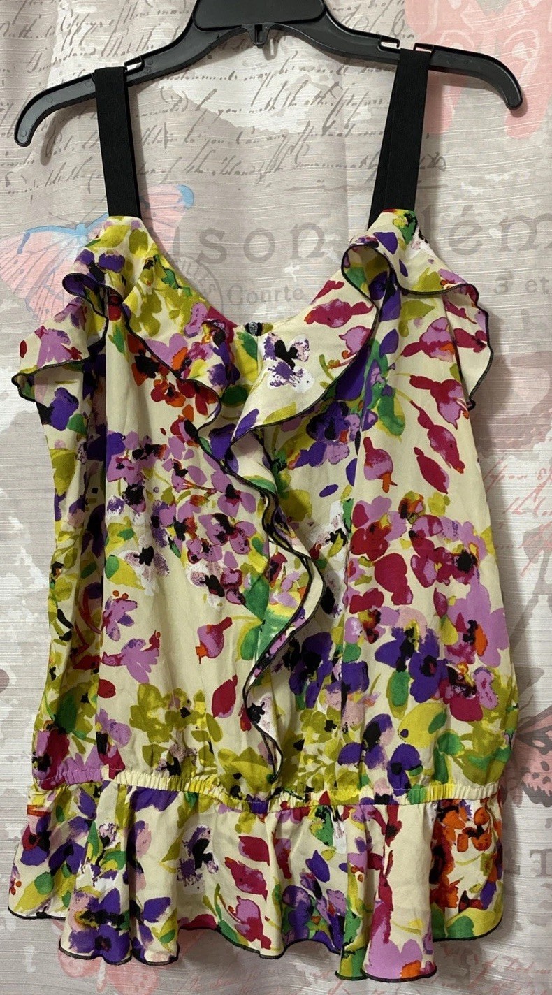 EXPRESS Women’s L Tank Top Floral Ruffle Elastic Waist Elastic Shoulder Straps