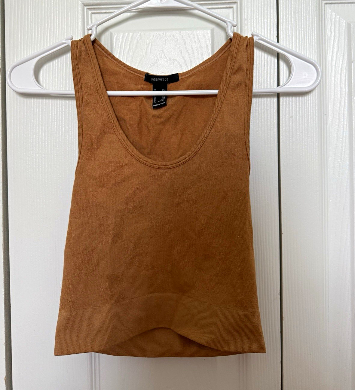 FOREVER 21 Brown Tank Top Scoop Neck Slim Fit Wide Strap Stretch Knit S