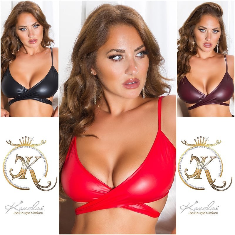 Wet Look Wrap Top KouCla Bordeaux Burgundy Sexy Bralette Clubwear Crop