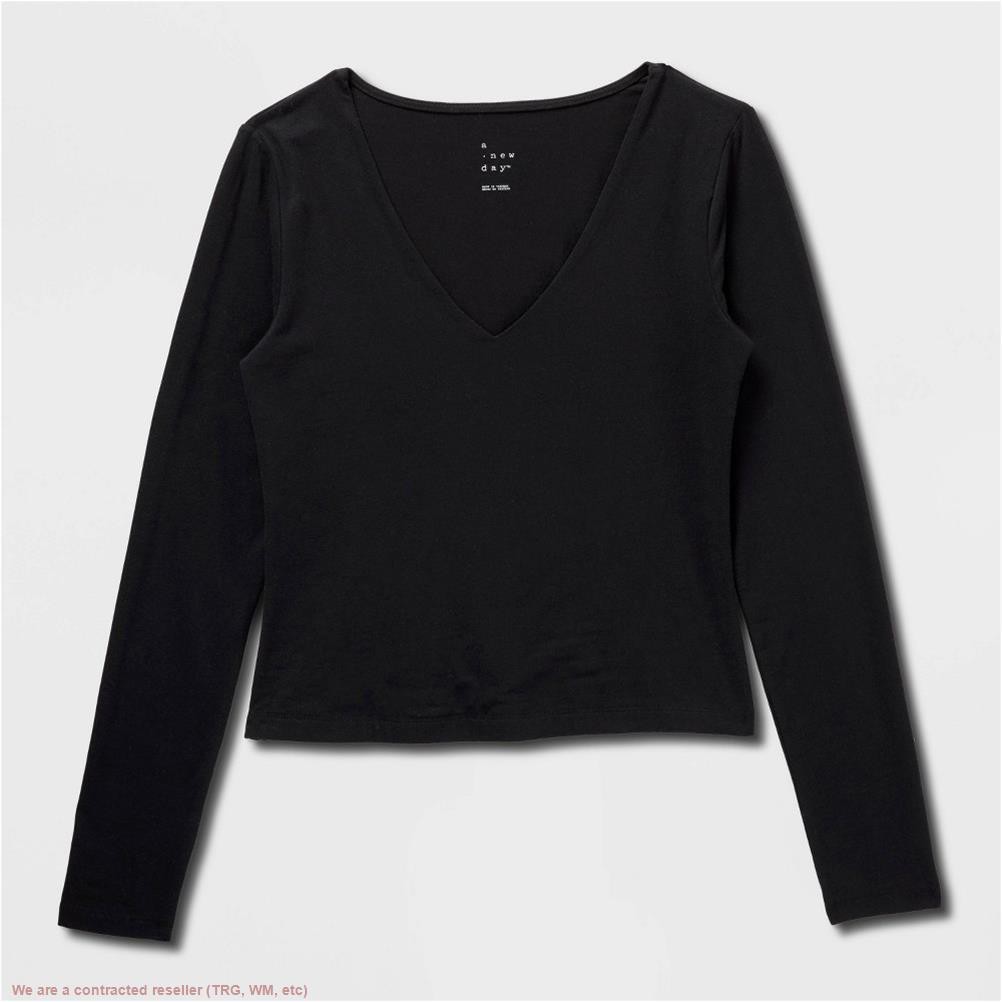 Women’s Sculpt Long Sleeve V-Neck Top – A New Day Black L *SEE DEAL!!!*