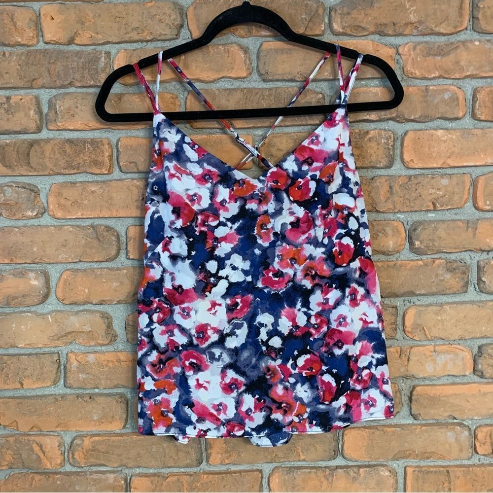 Fourteenth Place Floral Camisole Top Pink Blue Abstract Strappy V-Neck Small